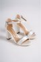 Franny; Pearl Satin, Stone Detailed Single Strap, Classic Heeled Platform Shoes - 4