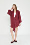 Women's Burgundy Linen Tied Kimono Shirt - Kimono1 - Sevde Ugur - 5