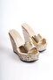 Hazel; Gold Gold, 12 cm Wedge Heeled Slippers - 4