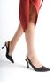 Rossie; Women's Black Matte Leather, Open Back Classic Thin Heeled Stiletto - 4