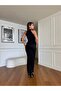Rose Accessory Stone Collar Detailed Slit Evening Dress - 2