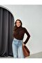 Women's Brown Ruched Detail Mock Neck Sandy Blouse - 2