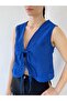 Front Lace-Up Vest Blouse Top Women's Cobalt Blue - 7