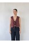 Front Lace-Up Vest Blouse Top Women's Brown - 2