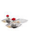 3-Piece Luxury Silver Tray with White Daisy Flower Design, Stainless Steel Tea, Coffee, Serving Presentation Tray - 4