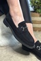 Daily Women's Black Suede Loafer Classic Patterned Sole Buckle Oval Toe Moccasin Shoes 120 - 4