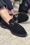 Daily Women's Black Suede Loafer Classic Patterned Sole Buckle Oval Toe Moccasin Shoes 120 - 7