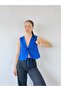 Front Lace-Up Vest Blouse Top Women's Cobalt Blue - 3