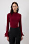 CHIFFON SLEEVED KNIT BLOUSE - 2