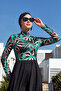 Lycra Full Covered Hijab Swimsuit Half Patterned 2106 Black