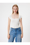 Women's Beige Bowtie Detail T-Shirt - 3