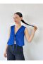 Front Lace-Up Vest Blouse Top Women's Cobalt Blue - 4