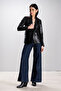 Women's Black Leder Blazer, Single Buttoned Carolina Brand - 7