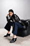Women's Black Leder Blazer, Single Buttoned Carolina Brand - 5