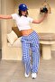 Cobalt Blue Plaid Women's Trousers Mg2401 - 2