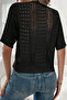 Short Sleeve Openwork Summer Buttoned V-Neck Knitted Cardigan Black - 6
