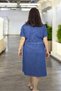 Front Metal Buttoned Belt Detail Cap Sleeve Shirt Collar Large Size Summer Denim Dress - 5