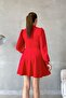 Red Chain Detail Window Collar Imported Crepe Fabric Long Sleeve Dress - 5