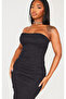 Women's Plus Size Black, Denim Stitching Detail, Back Slit Stretchy Evening Jeans Dress 65N38946 - 4