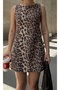 Women's Brown Crew Neck Leopard Print Dress - 3