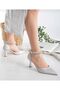 Black Satin Heel Women's Shoes with Ankle Stones - 2
