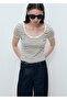 Low-Cut Collar Striped Cotton T-Shirt