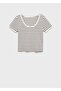 Low-Cut Collar Striped Cotton T-Shirt - 3