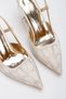 Women's Style Heeled Stone Embellished Satin Evening Dress Shoes Gold - 5