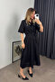 Black Short Sleeve Lined Belted Pocket Scallop Shirt Dress - 2