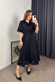 Black Short Sleeve Lined Belted Pocket Scallop Shirt Dress - 6
