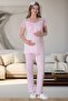 Mecit 6063 Pink Striped Long Dressing Gown Nightgown Pajamas Maternity Set - 4