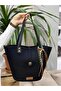 Black Handle Bag Leather Handle Jute Straw Black Cotton Jute Bag - 3