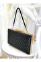 Black Luxury Patent Leather Stone Handle Quilted Patterned Women's Evening Dress Bag Wedding Engagement Graduation