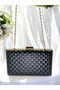Luxury Quilted Patterned Evening Dress Bag – Patent Leather, Wedding, Engagement, Graduation |   Black - 4