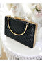 Black Luxury Patent Leather Metal Handle Quilted Patterned Women's Evening Dress Bag Wedding Engagement Graduation - 6