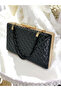 Black Luxury Patent Leather Stone Handle Quilted Patterned Women's Evening Dress Bag Wedding Engagement Graduation - 7