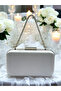 Silver Gray Lame Color Satin Stone Handle Women's Evening Dress Bag Wedding Engagement Graduation - 2