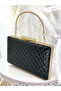 Black Luxury Patent Leather Metal Handle Quilted Patterned Women's Evening Dress Bag Wedding Engagement Graduation