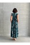 Women's Green Flounce Sleeve Double Breasted Collar Woven Dress - 6