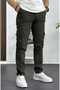 Men's Cargo Pants with Side Pockets Stone Khaki Black Buttoned Lycra Stretchy Comando