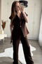 Brown Gold Buttoned Vest Palazzo Suit - 8
