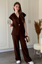Brown Gold Buttoned Vest Palazzo Suit - 2