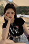 Summer Black Crop Top - 100% Cotton - Y2K Hello Kitty Love
