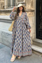 100% Viscose Bohemian Alaçatı Dress V-Neck Ethnic Patterned Viscose Dress Suitable for Modest Wear
