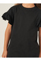 Solid Dropped Shoulder T-Shirt with Ruffled Detail - 3
