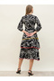 All Over Floral Print Tie-Up Neck Tiered Midi Dress - 5