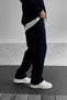 Men's Navy Blue Baggy 3 Thread Rastered Loose Cut Straight Leg Winter Sweatpants Rf0361 - 2