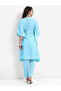 Women Blue Printed Kaftan Set with Trousers - 3