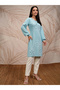 Blue Floral Printed Round Neck Puff Sleeves Straight Kurta - 6