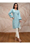 Blue Floral Printed Round Neck Puff Sleeves Straight Kurta - 2